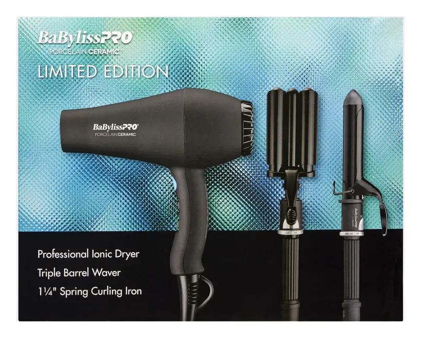 BaBylissPRO Porcelain Ceramic Limited Edition Gift Set BPPP7-24 — Carrera2 Dryer, Triple Barrel Waver & 1¼" Curling Iron